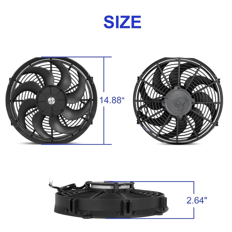BETTERCLOUD Universal 14 Inch Black Slim Radiator Cooling Fan 12V 90W Push Pull with Mount Kit – Fits Radiators for Vehicles, Cars, Trucks - Image 2